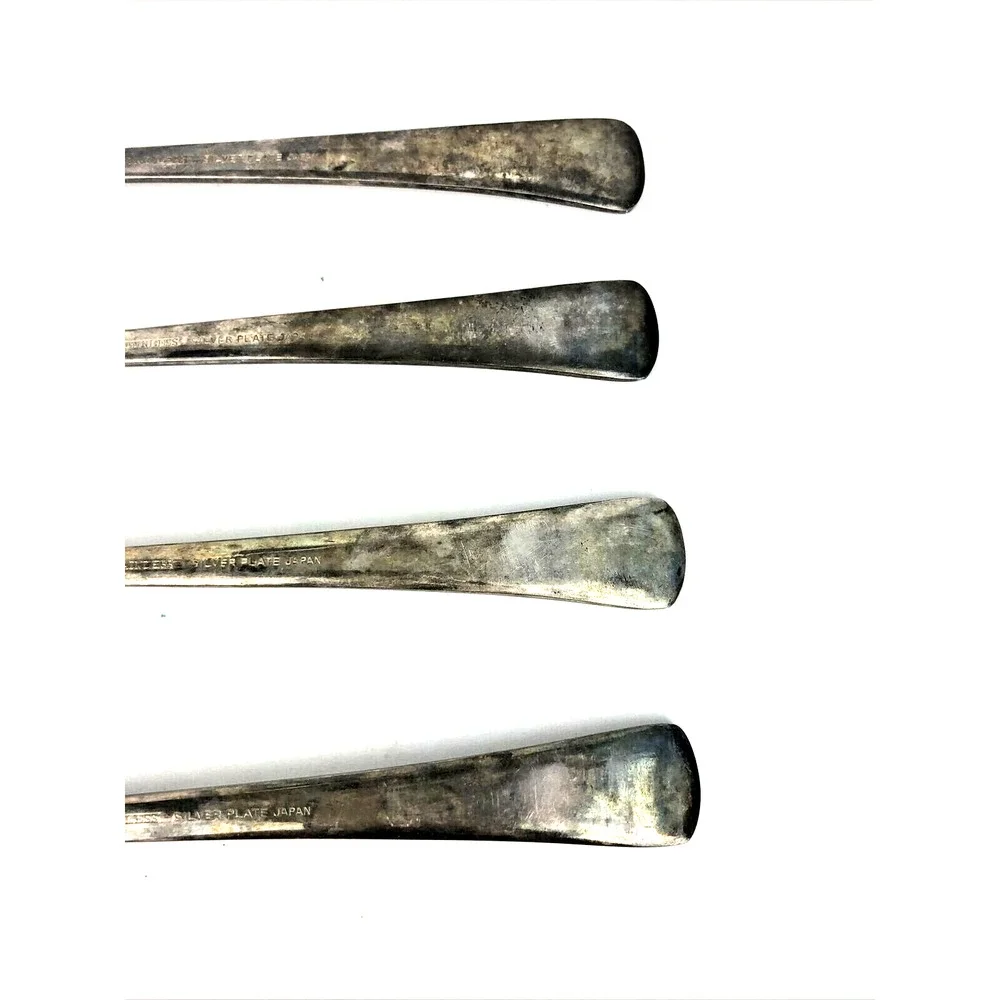 Vintage Japan Silver Plate 18-8 Spoon Set 4 Spoons Stainless Steel Oval End 7.5